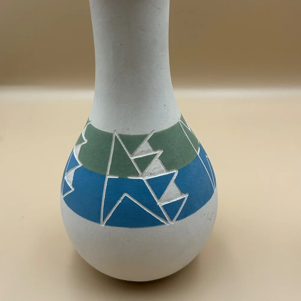 Native American Style Hand Etched Pottery Vases Set of 2 Southwestern Decor